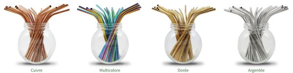 Bambaw -- Pailles en inox multicolores x 100